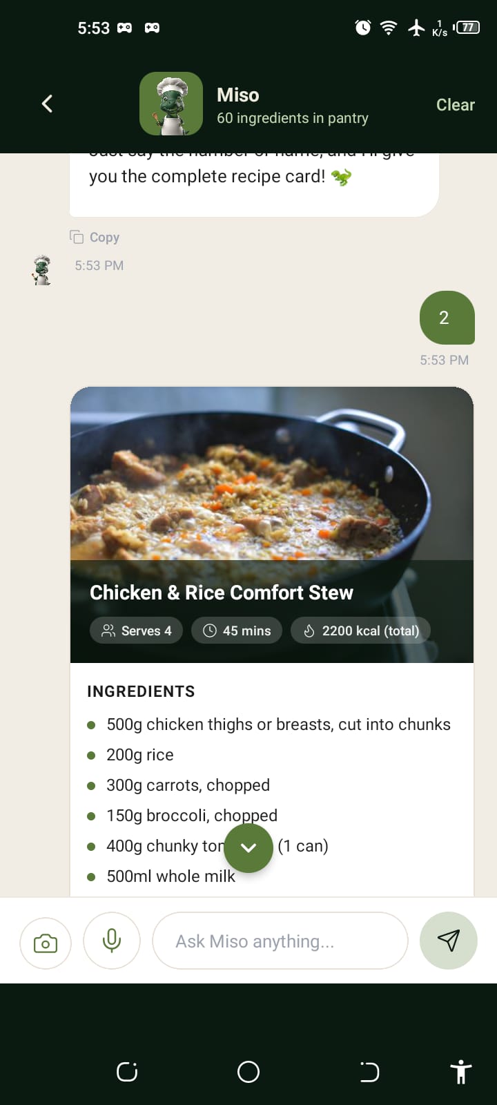 Miso AI Chef Chat